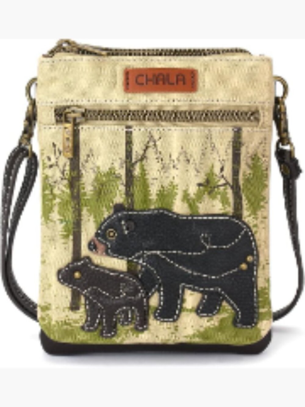CHALA Double Pocket RFID Canvas Crossbody Purse Adjustable Strap Women